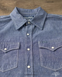 Iron Heart IHSH-13-BLU - 10oz Selvedge Chambray Single Yoke Western Shirt - Blue