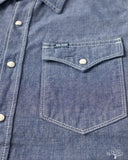 Iron Heart IHSH-13-BLU - 10oz Selvedge Chambray Single Yoke Western Shirt - Blue