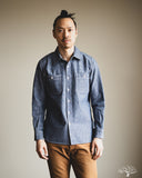 Iron Heart IHSH-21-BLU - 10oz Selvedge Chambray Work Shirt - Blue