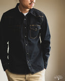 Iron Heart IHSH-33-OD - 12oz Selvedge Denim Western Shirt - Indigo Overdyed Black