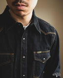 Iron Heart IHSH-33-OD - 12oz Selvedge Denim Western Shirt - Indigo Overdyed Black
