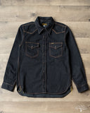Iron Heart IHSH-33-OD - 12oz Selvedge Denim Western Shirt - Indigo Overdyed Black