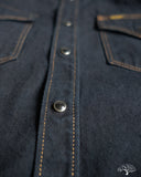 Iron Heart IHSH-33-OD - 12oz Selvedge Denim Western Shirt - Indigo Overdyed Black