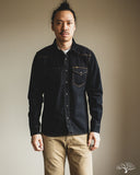 Iron Heart IHSH-33-OD - 12oz Selvedge Denim Western Shirt - Indigo Overdyed Black