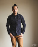 Iron Heart IHSH-401-NAV - Ultra Heavy Flannel Chalk Stripe Western Shirt - Navy