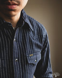 Iron Heart IHSH-401-NAV - Ultra Heavy Flannel Chalk Stripe Western Shirt - Navy