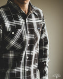 Iron Heart IHSH-441-BLK - 9oz Selvedge Flannel Check Work Shirt - Black