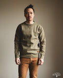 Iron Heart IHSW-69L-OLV - 14oz Ultra Heavyweight Loopwheel Cotton Crew Neck Sweat - Olive