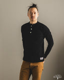 Iron Heart IHTL-1213-BLK - Waffle Knit Long Sleeve Thermal Henley - Black