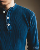 Iron Heart IHTL-1213-IND - Waffle Knit Long Sleeve Thermal Henley - Indigo