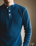 Iron Heart IHTL-1213-IND - Waffle Knit Long Sleeve Thermal Henley - Indigo