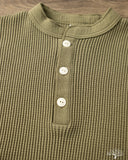 Iron Heart IHTL-1213-OLV - Waffle Knit Long Sleeve Thermal Henley - Olive