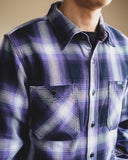 Iron Heart for Withered Fig IHWF-001-PUR - 9oz Selvedge Ombré Check Work Shirt - Purple