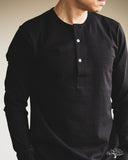 Merz b. Schwanen 2M06 Vintage Machine Refined Long Sleeve Henley - Deep Black