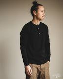 Merz b. Schwanen 2M06 Vintage Machine Refined Long Sleeve Henley - Deep Black