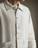 Merz b. Schwanen JKT08LI Cropped Worker's Linen Jacket - Light Stone