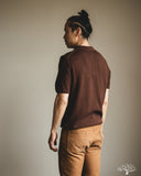 Merz b. Schwanen KNITPOLO02 Cotton Short-Sleeve Knit Polo - Chocolate