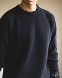 Merz b. Schwanen LOCC02 Relaxed Fit Merino-Cashmere Ribbed Pullover - Dark Navy