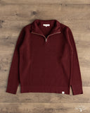 Merz b. Schwanen MWZP04 Merino Wool Ribbed Half-Zip Pullover - Burgundy