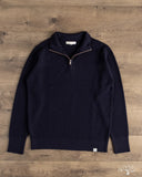 Merz b. Schwanen MWZP04 Merino Wool Ribbed Half-Zip Pullover - Dark Navy