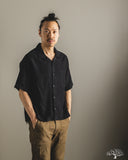 SHIRT03LI Linen Bowling Short-Sleeve Shirt - Deep Black