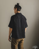 SHIRT03LI Linen Bowling Short-Sleeve Shirt - Deep Black
