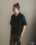 SHIRT03LI Linen Bowling Short-Sleeve Shirt - Deep Black