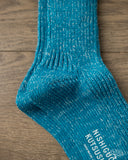 Nishiguchi Kutsushita Hemp Cotton Ribbed Sock - Seagulls Blue