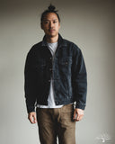 orSlow Organic Cotton Flannel Check Lining Type 3 Denim Jacket - Black Denim Stone
