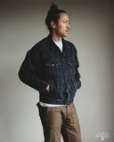 orSlow Organic Cotton Flannel Check Lining Type 3 Denim Jacket - Black Denim Stone