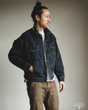 orSlow Organic Cotton Flannel Check Lining Type 3 Denim Jacket - Black Denim Stone