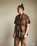 orSlow Short Sleeve Original Check Work Shirt w/ Flap Pocket - Brown Check