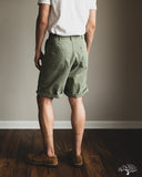 orSlow Summer Fatigue Shorts - Green Herringbone Twill