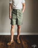 orSlow Summer Fatigue Shorts - Green Herringbone Twill