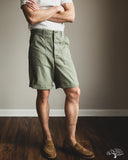 orSlow Summer Fatigue Shorts - Green Herringbone Twill