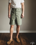 orSlow Summer Fatigue Shorts - Green Herringbone Twill