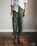 orSlow Women's Short Length Fatigue Pants - Green Used Wash