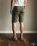 Pure Blue Japan 1179-OLV Sulfur Dyed Herringbone Work Shorts - Olive