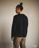 Pure Blue Japan 11oz Super Heavyweight Jersey Henley Sweatshirt - Indigo Overdyed Black