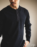 Pure Blue Japan 11oz Super Heavyweight Jersey Henley Sweatshirt - Indigo Overdyed Black