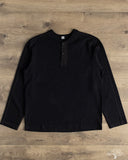 Pure Blue Japan 11oz Super Heavyweight Jersey Henley Sweatshirt - Indigo Overdyed Black