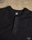 Pure Blue Japan 11oz Super Heavyweight Jersey Henley Sweatshirt - Indigo Overdyed Black