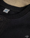 Pure Blue Japan 11oz Super Heavyweight Jersey Henley Sweatshirt - Indigo Overdyed Black