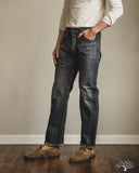 Pure Blue Japan USED-003-BK 14oz Natural Used Wash Regular Straight Selvedge Denim - Black x White