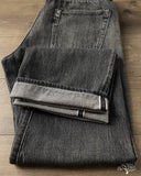 Pure Blue Japan USED-003-BK 14oz Natural Used Wash Regular Straight Selvedge Denim - Black x White