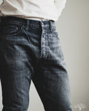 Pure Blue Japan USED-019-BK 14oz Natural Used Wash Relaxed Tapered Selvedge Denim - Black x White