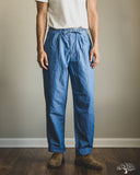 Seuvas - Cotton-Linen Chambray Tapered 2-Tuck Pants - Blue