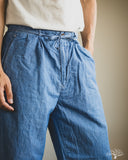 Seuvas - Cotton-Linen Chambray Tapered 2-Tuck Pants - Blue