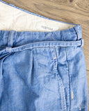 Seuvas - Cotton-Linen Chambray Tapered 2-Tuck Pants - Blue