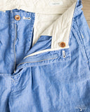 Seuvas - Cotton-Linen Chambray Tapered 2-Tuck Pants - Blue